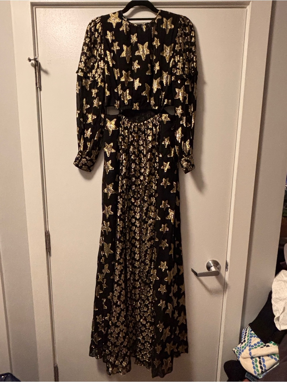 NWT LoveShackFancy Aneesha Black Gold Star Cutout Maxi Dress M - Picture 9 of 14